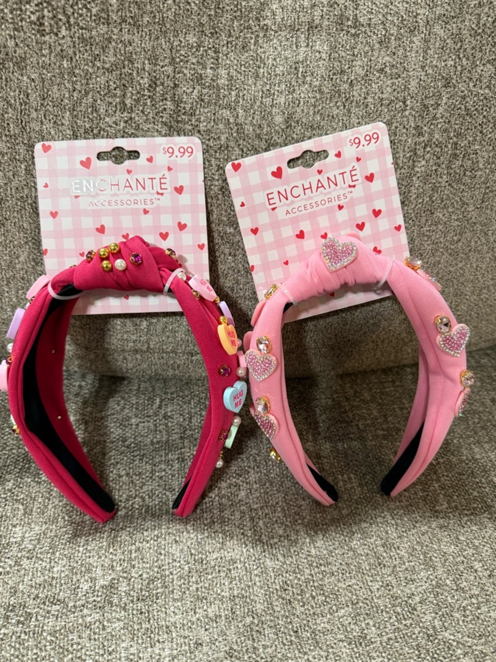 Enchante Kids Heart Embellished Pink Headband - Set of 2